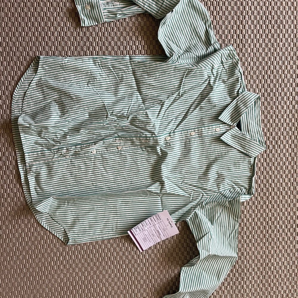 Ann Taylor Green Button Down Shirt with Notched Collar